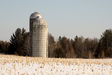 Cornfield in winter with grain silos © Brian