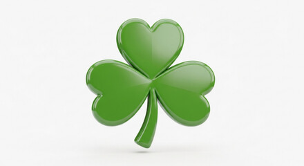 Green four leaf clover with heart shaped leaves on white background