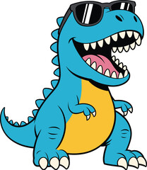 Cool cartoon dinosaur wearing sunglasses, smiling T rex character with yellow belly, funny artoon dinosaur wearing sunglasses, smiling T rex character  © MdRobiul