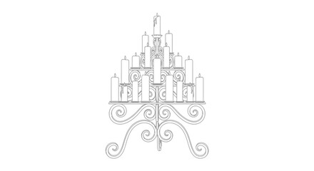 Naklejka premium Elegant Candelabra with Many Candles, Ornate Scrollwork Stand, Vintage Candle Holder