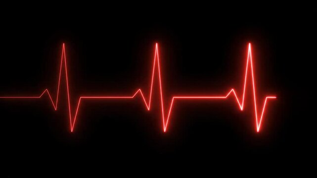 Close-up of a red ECG heartbeat line on a black background with a white space below, conveying a medical theme with a dark and serious mood.