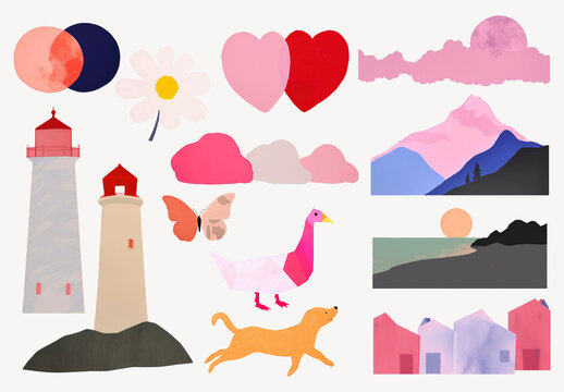 Colorful Abstract Nature And Animal Element Design Set