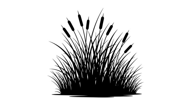 Black silhouette illustration of cattails and wetland vegetation on a white background, symbolizing World Wetlands Day and conservation efforts.