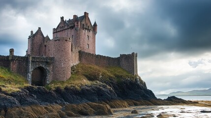 Ancient Scottish Castle perched on dramatic coastal cliffs