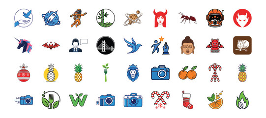 Vibrant collection of modern colorful icons for creative projects and design