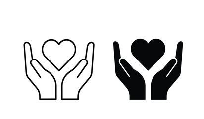 Obraz premium Black and white hand icons with heart symbol in a vector graphic design
