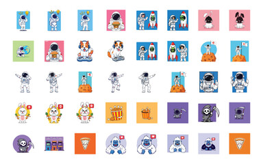 Fun cartoon astronauts and mascots for digital projects