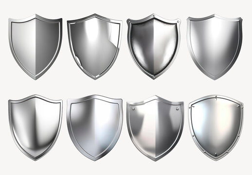 Eight Metallic Shields Vector Illustration Element Design Collection
