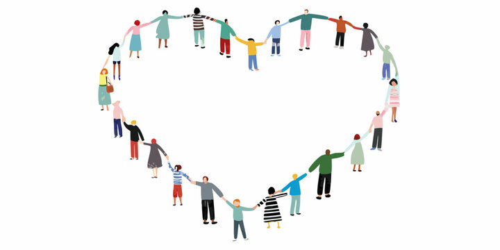 People forming a heart shape by holding hands demonstrating unity