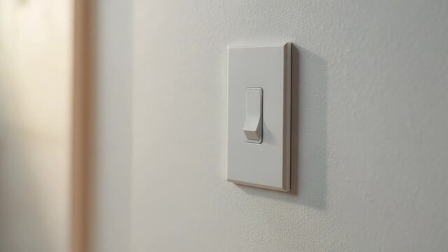 Finger Turning Light Switch On Wall Electricity Control Concept Close Up
