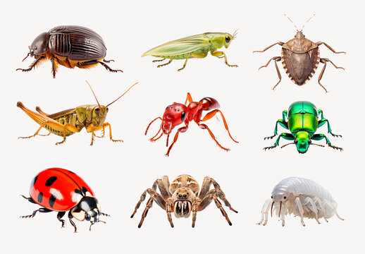 Diverse Insects Isolated White Background Element Design Collection