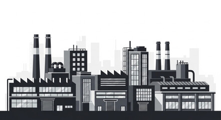 Obraz premium Modern industrial factory complex with multiple buildings and chimneys.