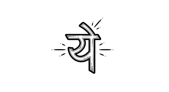 Devanagari script character 'Ye' in a stylized, hand-drawn, sketch art style with radiating lines.