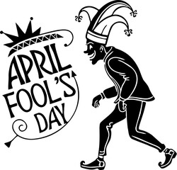 April Fools&rsquo; Day Jester Silhouette Carrying Sign Vector Illustration