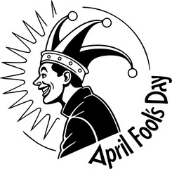 April Fools&rsquo; Day Jester Silhouette Carrying Sign Vector Illustration