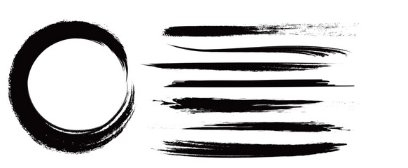 Japanese Ink Brush Stroke Set &ndash; Black Sumi Calligraphy Vector Collection