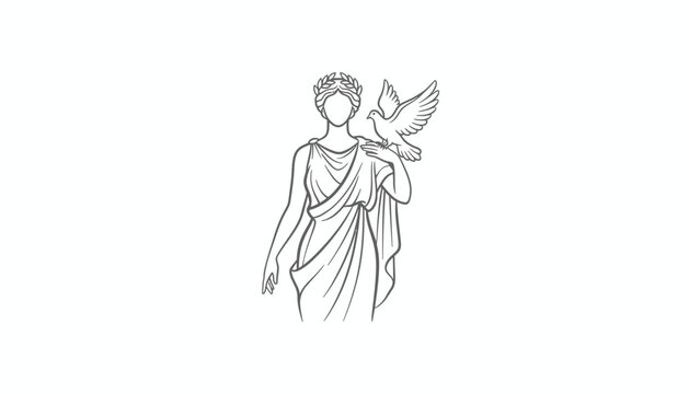 Ancient Greek Goddess of Peace, Eirene, holding a dove, laurel wreath, classical illustration