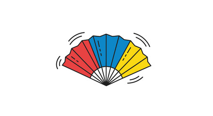 Vibrant Folding Fan with Red, Blue, and Yellow Panels, Waving Motion