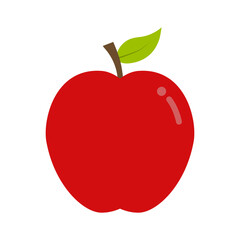 Fototapeta premium Ripe Red Apple Fruit with Green Leaf Vector Illustration