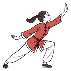 Fototapeta premium vector illustration of girl is practicing Wushu 