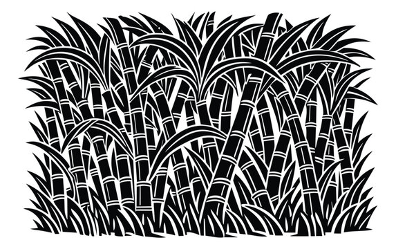 Line art illustration of sugarcane depicting a dense crop for agricultural designs