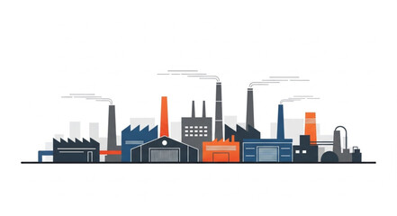 Obraz premium Modern industrial factory complex with smokestacks and buildings.