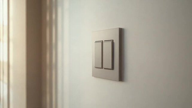 Finger Turning Light Switch On Wall Electricity Control Close Up
