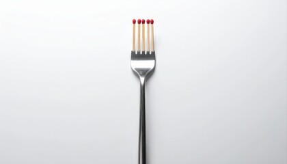 Creative Conceptual Art of Fork with Matchsticks on White Background,Surreal concept
