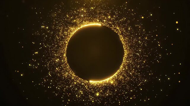 Abstract golden award background with glowing particle ring, luxury celebration animation, radiant gold light for gala, corporate achievement and premium brand visuals.