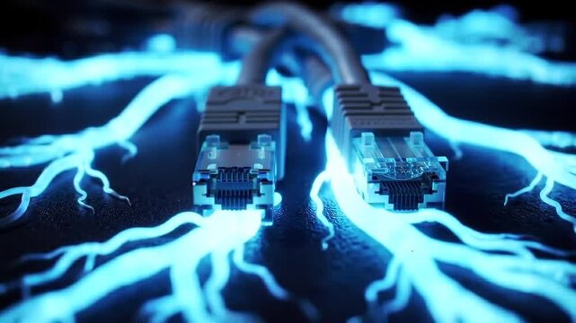 Ethernet Cables with Electric Lightning Effects.