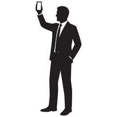 Obraz premium Silhouette of a businessman taking a selfie with his smartphone