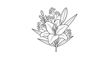 Elegant Lily Flower Bouquet Sketch - Black and White Botanical Illustration
