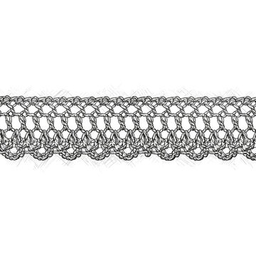 Intricate crochet edge design isolated on a white background, showcasing delicate openwork with a scalloped pattern