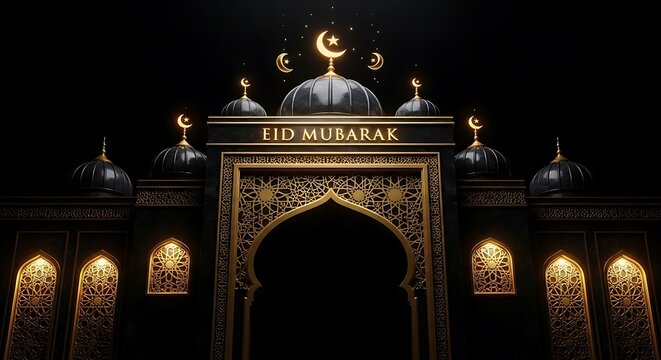 Elegant entrance to the mirab of a grand mosque under night sky illumination