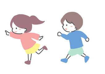 元気に走る子どもたち　シンプルイラスト