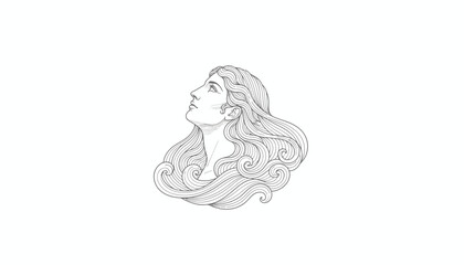 Obraz premium Elegant Woman Portrait, Art Nouveau Style, Stylized Hair, Profile View, Black and White Illustration
