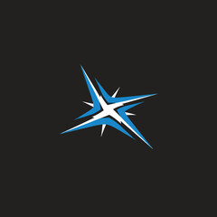 Fototapeta premium Blue and White Star Icon on Black.