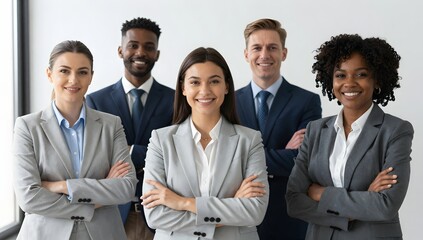 Fototapeta premium Diverse group of business people standing together smiling with crossed arms