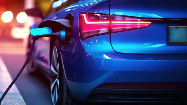 Electric Car Charging At Night
