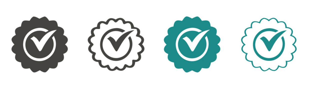 Approved or certified medal icon in a flat style. Rosette icons