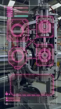 Industrial Machine Diagnostic Scan and Labeling. AR Overlay Elements for Real-World Scenes. Augmented Reality overlay on a complex industrial machine.

