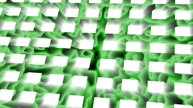 Abstract 3d white cube grid on vibrant green glowing light background