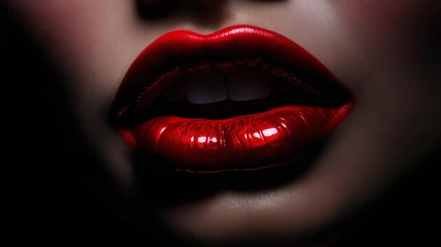 Glossy Red Lips Beauty Close Up
