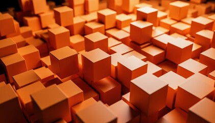 Obraz premium Orange Cubes Abstract: A captivating perspective of orange cubes arranged to create an abstract pattern, showcasing depth, texture, and a modern aesthetic.