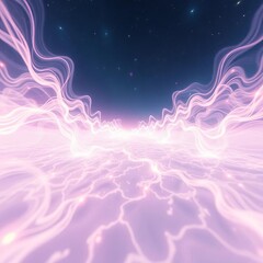 Fototapeta premium Ethereal pastel energy currents flowing through a cosmic mind-map, a serene yet active depiction of inner landscapes, viewed from an unexpected angle, dutch angle, landscape