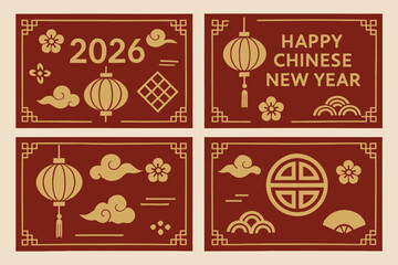 2026 Chinese New Year calligraphy design clean flat vector gold red decorative zodiac festive element