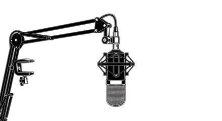 Professional studio microphone on a boom arm for recording audio. © Haroh