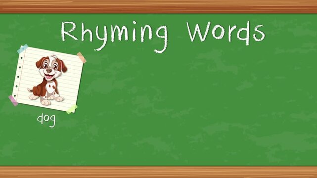 Educational Rhyming Words Animation with Cartoon Animals on a Green Chalkboard