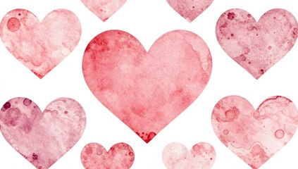 Fototapeta premium Elegant watercolor hearts pattern background for valentine's day celebration, with subtle red shades