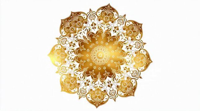 Mandala rotating golden patterns on white background